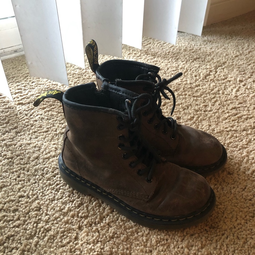 Kids brown weathered dr martens